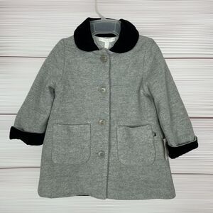 NWT FERRE Vintage Baby Girl Gray Coat Wool Blend Black Velvet Collar Cuffs 12 m